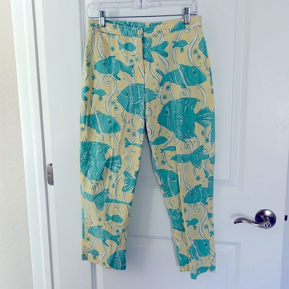 Lilly Pulitzer White Label VTG  Palm Beach South Ocean BLVD Fish Cropped Pant